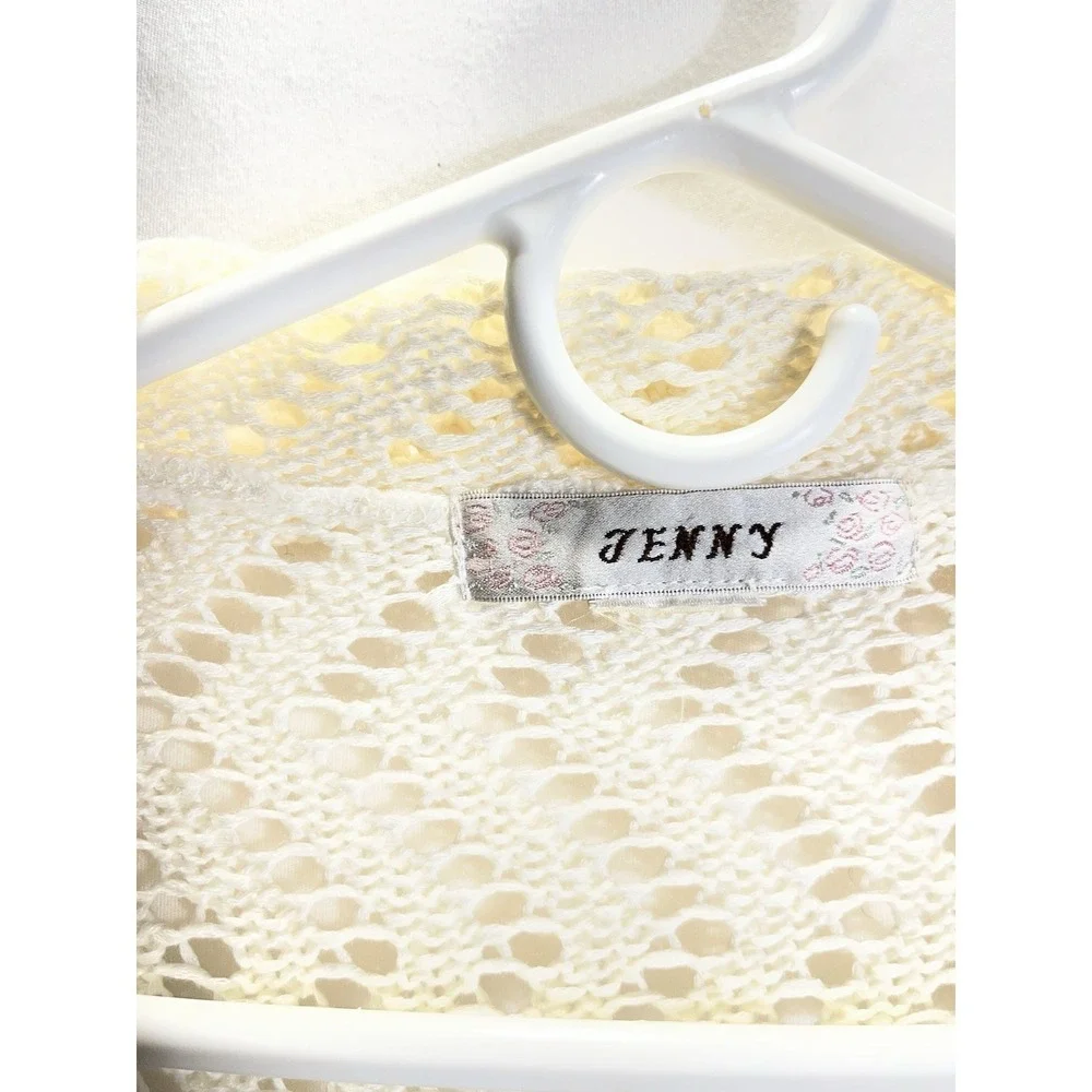 Boho Lightweight Crochet Jenny‎ Womens Cardigan Cotton Blend L Ivory